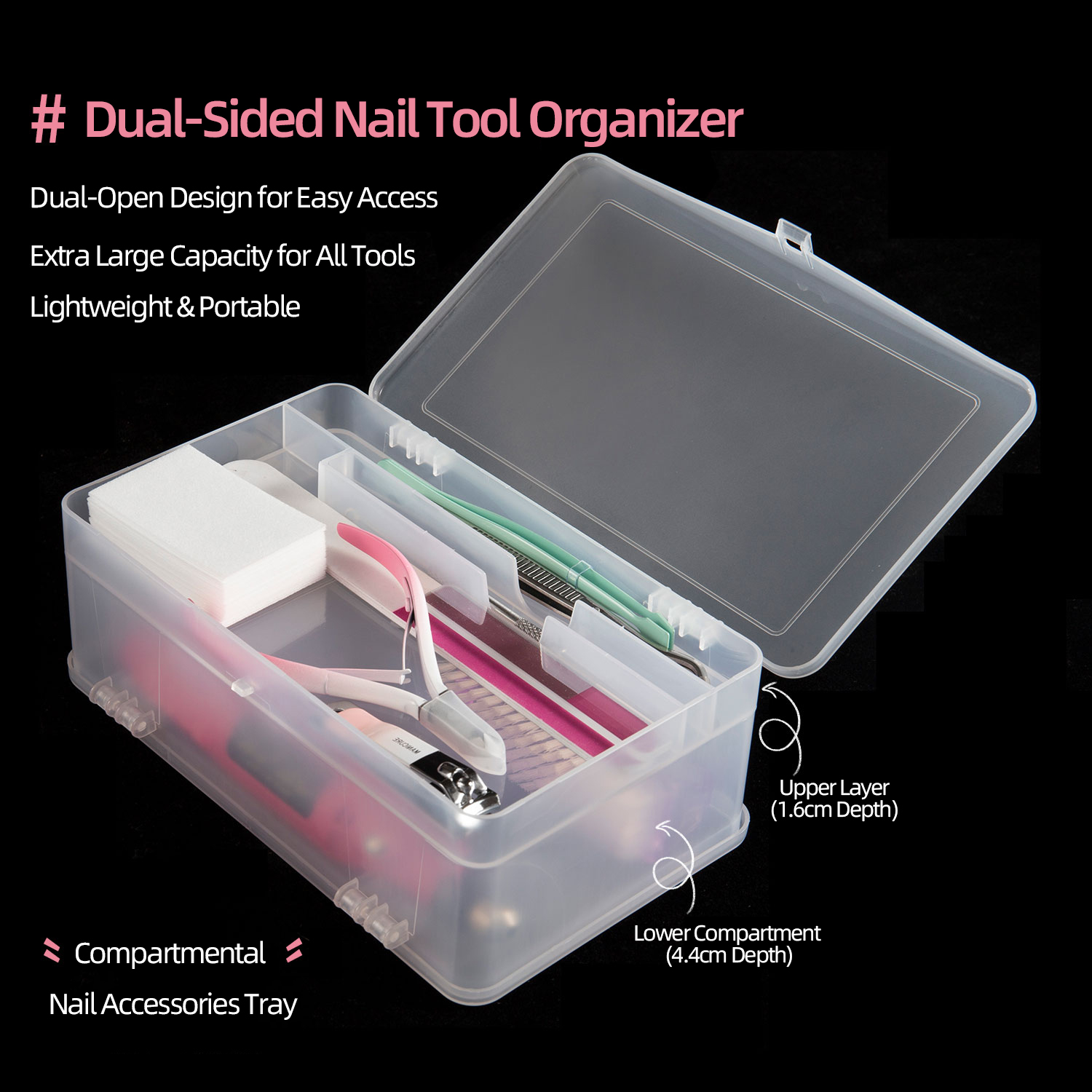 Nail Art Sch - Pojemnik PP o podwójnym otwieraniu, 2-poziomowy,