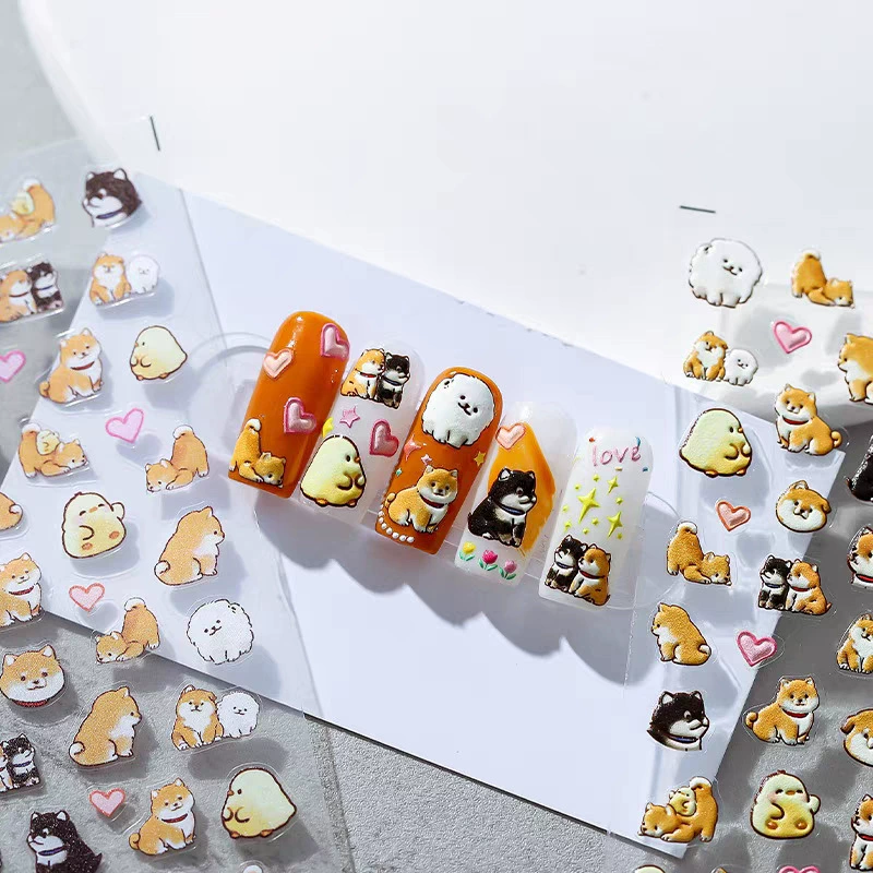 Nail Art Yellow - Urocze kreskówkowe żółte kaczki i pieski,