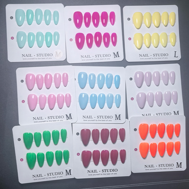Nail Art Yellow - 10 szt. Migdałowe sztuczne paznokcie do
