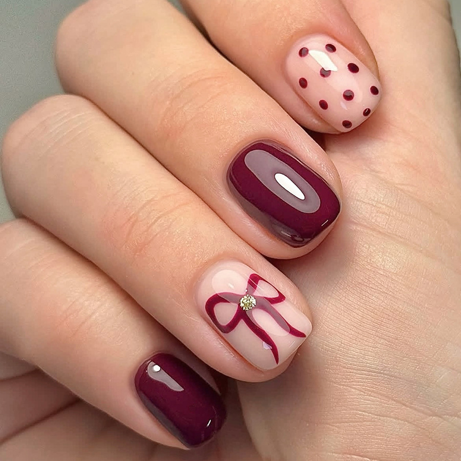 Nail Art Gliter - Krótkie Kwadratowe Paznokcie Sztuczne Błyszczące Czerwone