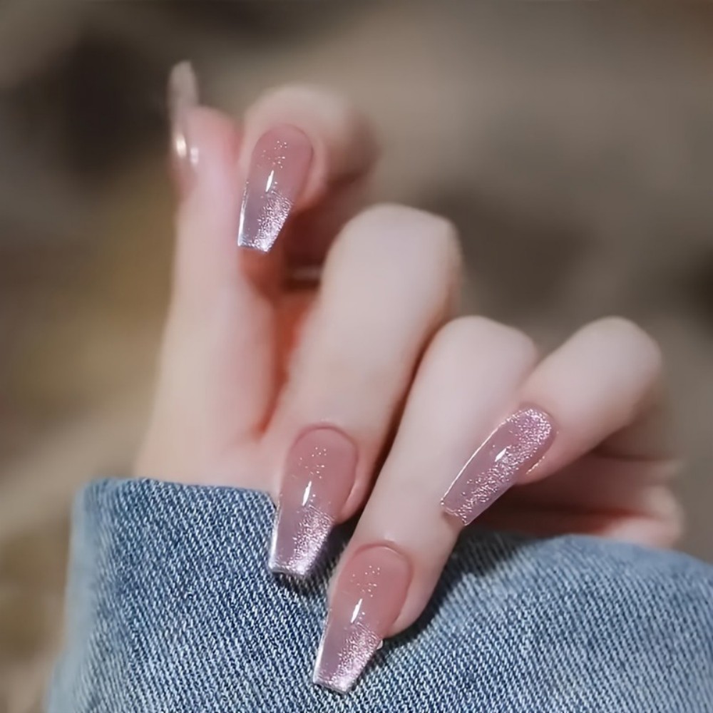 Nail Art Gliter - 24 szt. Błyszczące Różowe Brokatowe Paznokcie